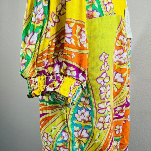 Haute Hippie multi floral blouse short sleeves and gather cuff size M boho - Picture 10 of 14